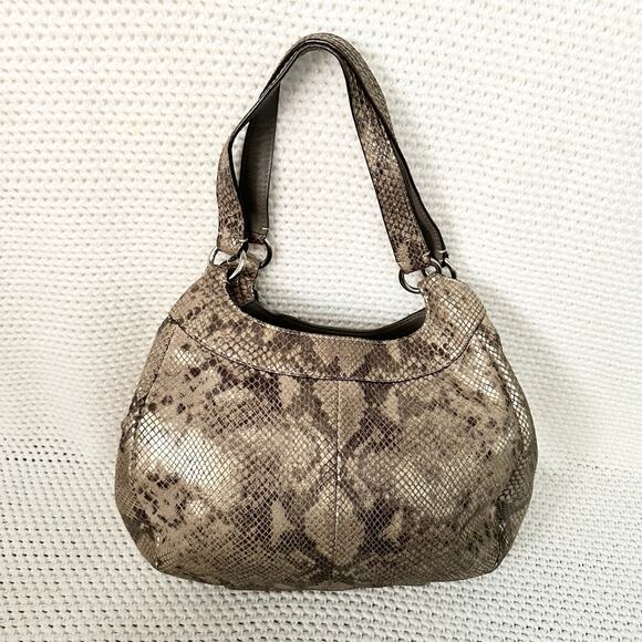 Coach Maggie Python Madison Embossed Leather Beige Grey Snake Shoulder Bag Hobo - Picture 5 of 10